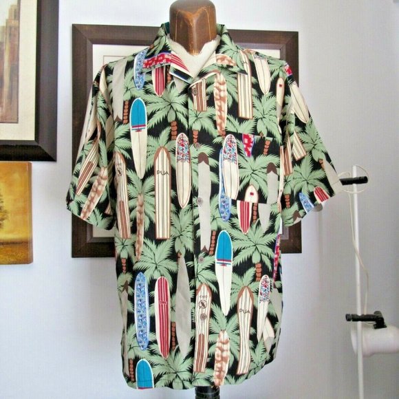 Hawaiian Shirt Maui Maui Surf Company Button Front Surf Boards Palm Trees Sz Lrg - Picture 2 of 12